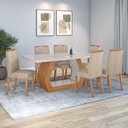 Ver imagem 1 de Conjunto Sala de Jantar Mesa Easy Tower 170x90cm MDF/Vidro com 6 Cad Aurea Linho Rinzai Bege Amendoa