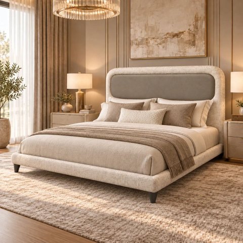 Conjunto King Cama Cabeceira Sofia Estofada Linho Aveludado Bege/Fendi