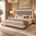 Ver imagem 1 de Conjunto King Cama Cabeceira Sofia Estofada Linho Aveludado Bege/Fendi