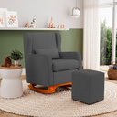Ver imagem 3 de Poltrona de Amamentação e Descanso Zoe com Base Balanço e Puff Linho Cinza - Desk Design