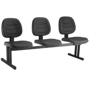 Longarina Executiva Costurada 3 Lugares Martiflex Na Cor Preta