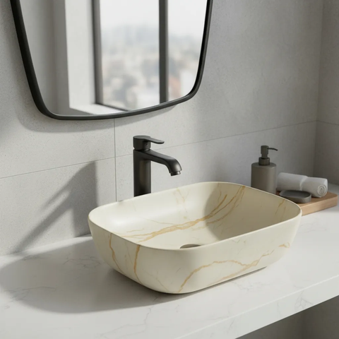Cuba Apoio Evier Ivory Marble Banheiro Lavabo Marmorizado