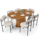 Ver imagem 1 de Mesa Valência com 06 Cadeiras para Sala de Jantar Louise L02 Linho Cru - Lyam Decor