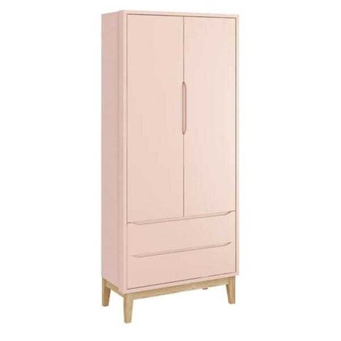 Guarda-roupa Retro Square 2 Portas com Kit Pé em Madeira Natural - Rosa
