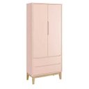 Ver imagem 1 de Guarda-roupa Retro Square 2 Portas com Kit Pé em Madeira Natural - Rosa