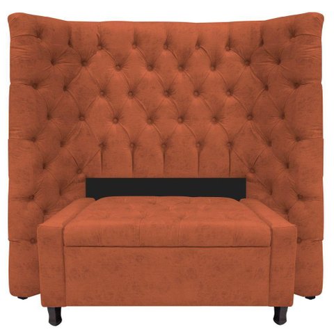 Kit Cabeceira e Calçadeira Baú Solteiro Everest P02 90cm para Cama Box Suede Terracota