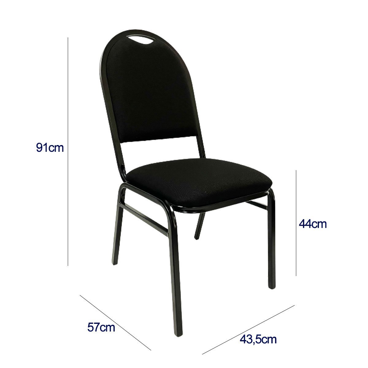 Cadeira Hoteleira Empilhavel Reforçada Redonda com Puxador para Auditório Recepção Preta Kit 4 Peças - 4