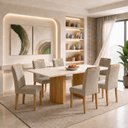 Ver imagem 1 de Conjunto de Mesa de Jantar 6 Lugares Isla e Carol MDF Cinamomo Off White Bege