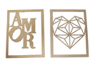 Ver imagem 1 de Kit 2 Quadros Decorativos Parede Mdf Cru Amor Coração Geométrico Casal Sala Quarto