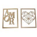 Ver imagem 1 de Kit 2 Quadros Decorativos Parede Mdf Cru Amor Coração Geométrico Casal Sala Quarto