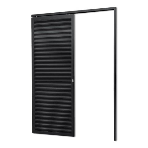 Porta de Correr Alumínio Preto Parede 1 Folha Veneziana Fechada Maxx - 215x85