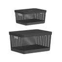 Ver imagem 1 de Kit de Cesto Organizador Grid Preto com Tampa 02 Peças