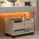 Ver imagem 4 de Gabinete Armário para Banheiro Prisma com Uma Gaveta Nicho e Rodízios - Off White