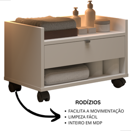 Gabinete Armário para Banheiro Prisma com Uma Gaveta Nicho e Rodízios - Jm3:off White - 6