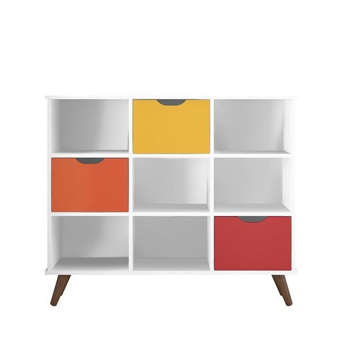 Nicho Organizador Retro Branco com 3 Gavetas Coloridas 108 x 92,5cm - FdECOR