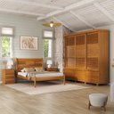 Ver imagem 1 de Conjunto para Quarto Casal com Cama King e Guarda-Roupa 3 Portas de Correr Veneziana Marrom/Mogno Mel