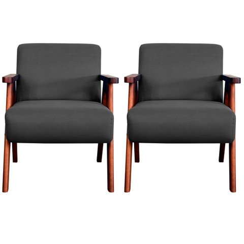 Kit 2 Poltronas para Sala e Escritório Decorativas Oceania Veludo Cinza