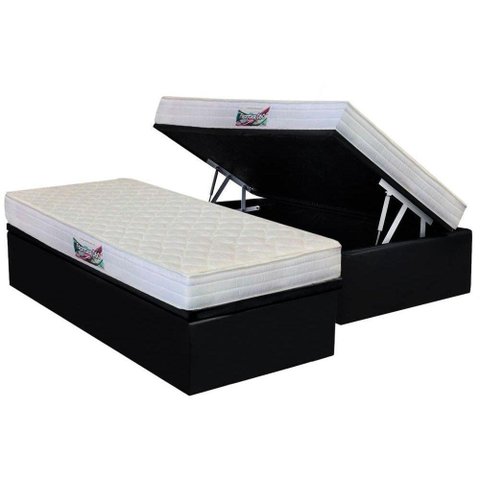 Cama Box Baú Solteiro: Colchão Ortopédico Herval D28 / AG65 Frontier + Base CRC Suede Black(