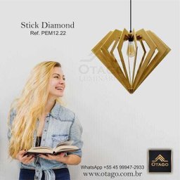 Lustre Pendente em Madeira - Stick Diamond - Marfim - 7