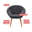 Ver imagem 7 de Kit 6 Poltrona Sala Decorativa Sofia Veludo Cinza Pés Palito Castanho - Arkell