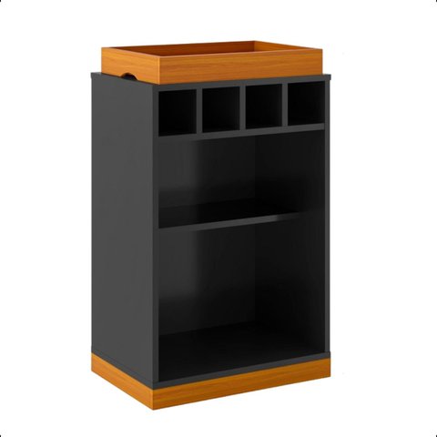 Aparador Bar Retrô Bandeja de Mdf Adega 4 Garrafas Astúrias:preto-cedro