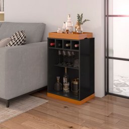 Aparador Bar Retrô Bandeja de Mdf Adega 4 Garrafas Astúrias:preto-cedro - 4