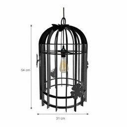 Lustre Pendente em Madeira - Bird Cage - Preto - 2