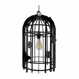 Lustre Pendente em Madeira - Bird Cage - Preto - 1