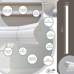 Rodameio Boiserie de Poliestireno Moldura Branco Roda Meio (4cm X 2 Metros) - 2