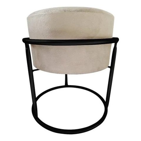 Puff Argola Redondo Bege Pérola Base Metal Preta