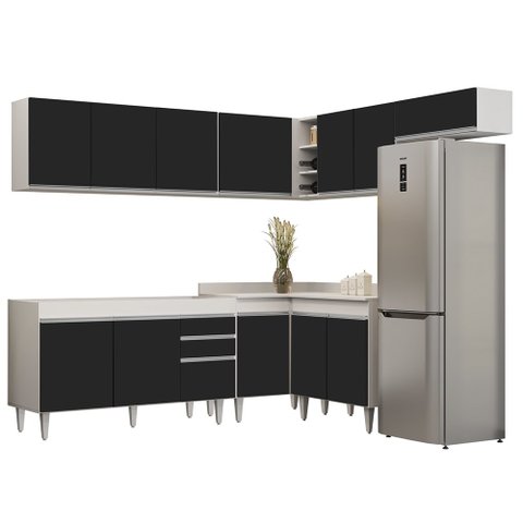 Armário de Cozinha Modulado de Canto 7 Peças Cp22 Balcão sem Tampo Branco/preto - Lumil Lumil Móveis