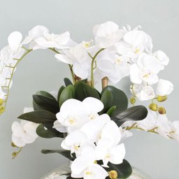 Flores artificiais Arranjo de Orquídeas Brancas Artificial no Vaso Prata |Linha permanente - 2