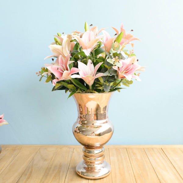 Flores artificiais Arranjo de Lírio Rosa no Vaso Rose Gold|Linha permanente Formosinha - 1