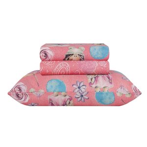 Jogo de Cama Solteiro Infantil Duplo 3 Peças Happy Day Rosa Lollipop Sultan
