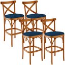 Ver imagem 1 de Kit 04 Banquetas Altas Cozinha Bancada Bar Sala Jantar Estofada Ávila L02 Suede Azul Marinho - Lyam