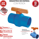 Ver imagem 2 de Registro de Esfera Roscável Pvc Tamanho 3'' Sistema T.a.q Cor Azul Irriga Durín