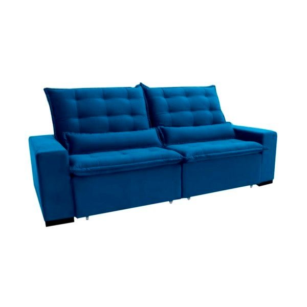 Sofá 5 Lugares Reclinável e Assento Retrátil 2,90M Veludo Massetto Azul Viva Sofás MadeiraMadeira
