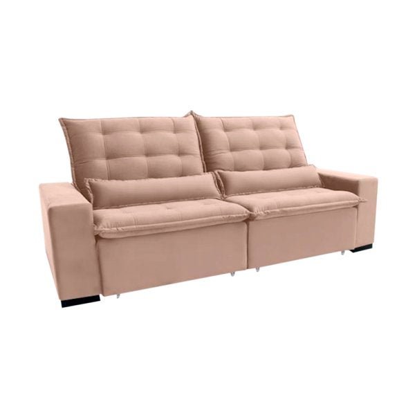 Sofá 5 Lugares Reclinável e Assento Retrátil 2,70M Veludo Massetto Bege Viva Sofás MadeiraMadeira