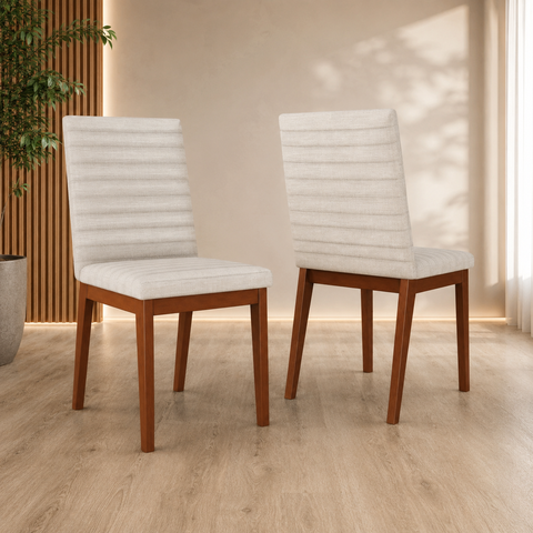 Conjunto 2 Cadeiras Henn Elena para Mesa de Jantar Estofadas em Suede com Pés em Madeira Maciça