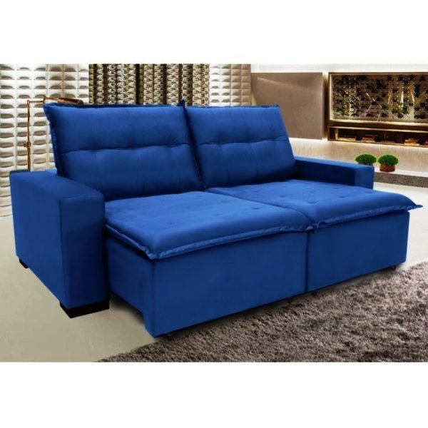 Sofá 4 Lugares Reclinável e Assento Retrátil 2,50M Veludo Ubá Azul Viva