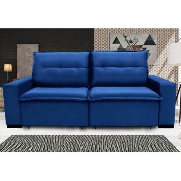 Sofá 4 Lugares Reclinável e Assento Retrátil 2,50M Veludo Ubá Azul Viva