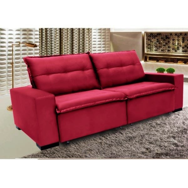 Sofá 4 Lugares Reclinável e Assento Retrátil 2,30M Veludo Ubá Vermelho Viva Sofás MadeiraMadeira
