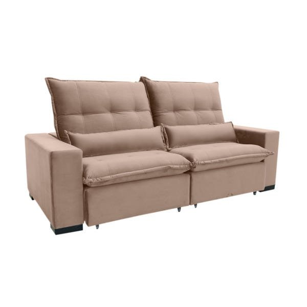 Sofá 3 Lugares Reclinável e Assento Retrátil 2,30M Veludo Ravena Bege Viva Sofás MadeiraMadeira