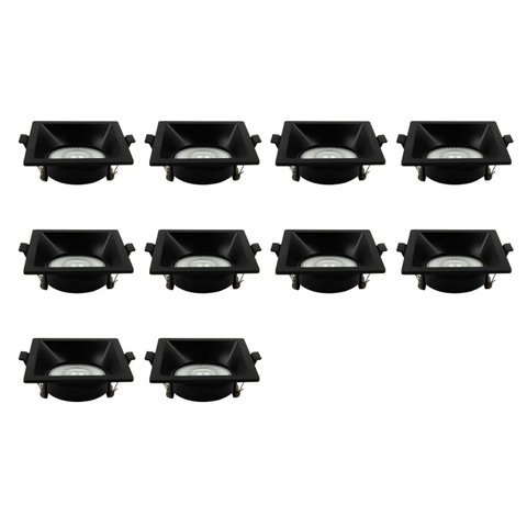 Kit 10 Spots de Embutir Quadrado Recuado Preto 9cm LED 5W 4000k Bivolt
