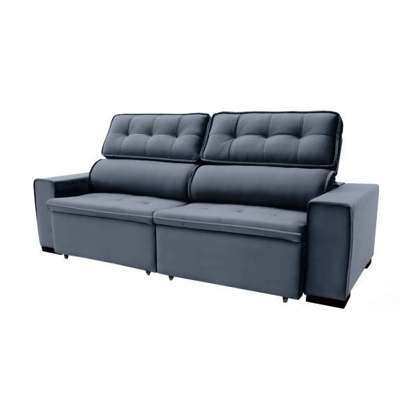 Sofá 4 Lugares Reclinável e Assento Retrátil 2,30M Veludo Ilheus Cinza Viva Sofás MadeiraMadeira