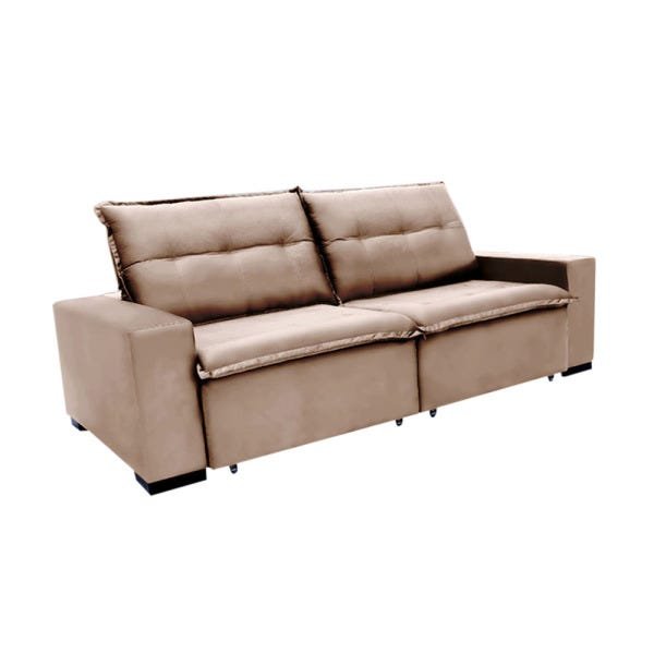 Sofá 3 Lugares Reclinável e Assento Retrátil 2,00M Veludo Ubá Bege Viva Sofás MadeiraMadeira