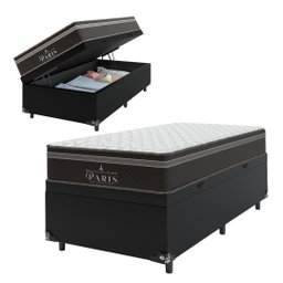 Cama Box Baú Solteiro + Colchão Paris Molas Ensacadas Pocket - 66x88x188cm - Couro - 1