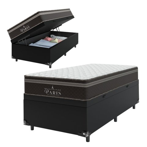 Cama Box Baú Solteiro + Colchão Paris Molas Ensacadas Pocket - 66x88x188cm - Couro