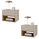 Ver imagem 1 de Conjunto de Mesa Cabeceira Quarto Florença Suspensa 1 Gaveta Off White/cedro