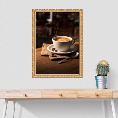 Quadro Moldura Dourada Fotografia Café 33x24cm:com Vidro